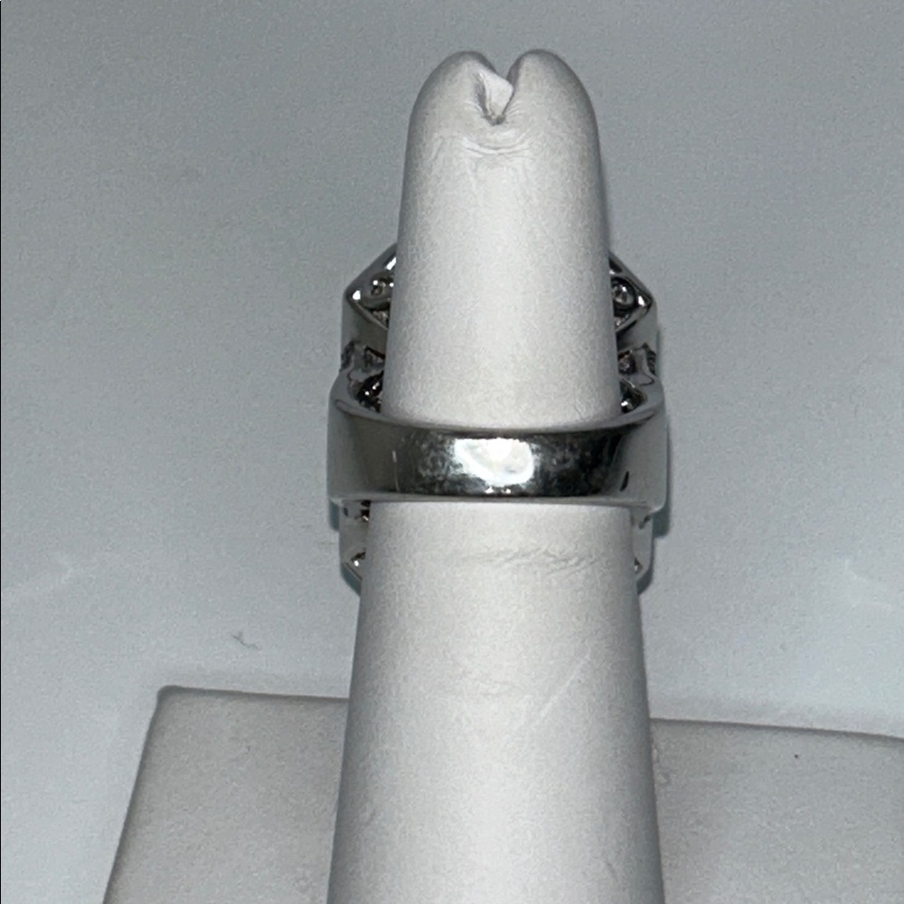 NWOT Genuine Square London Blue Topaz White Topaz Halo  Gemstone Designer Ring - Picture 5 of 9